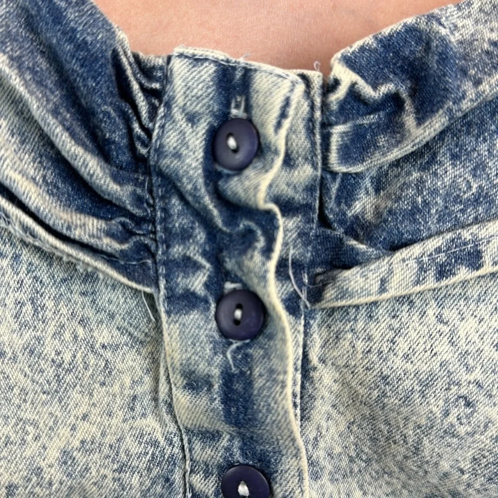 Vintage 80s Acid Wash Denim Off Shoulder Crop Top M - Picture 6 of 8